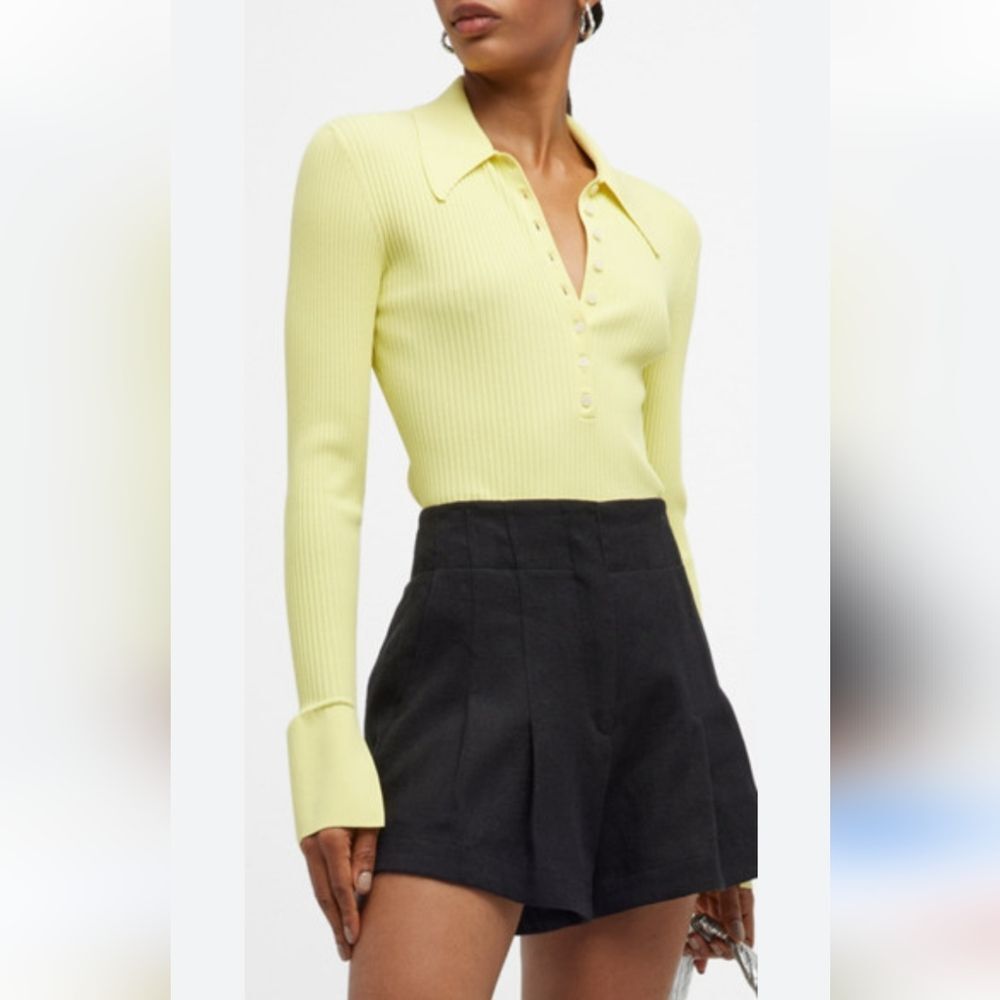 A.L.C Eleanor Ribbed Citrine Polo Sweater Top Size XS